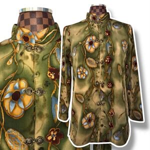 Maggie Sweet Green Abstract Blouse Size Small Oversized Tunic Floral Hippie Boho